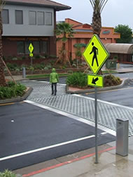 Mid-block crossing with offset, pedestrian sensors, Redding CA 